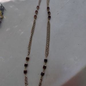 Vintage Sara Coventry Gold tone with root beer color tube beading 25 in necklace